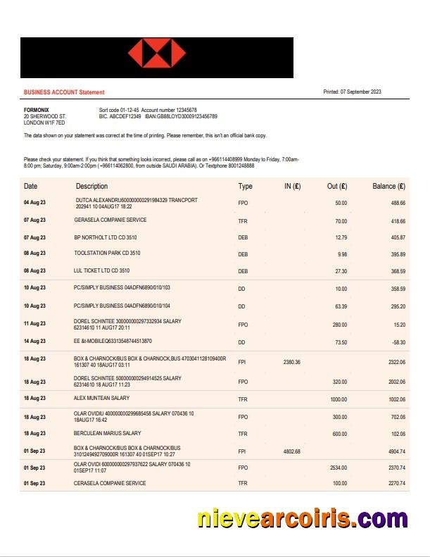 Saudi British Bank Business statement